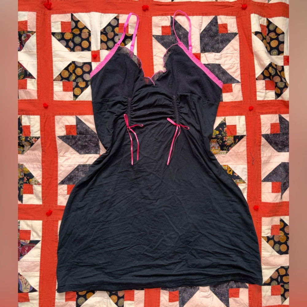 Y2K Victorias Secret Lounge Mini BabyDoll Black Dress Size Medium
